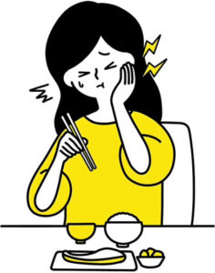 食事中に突然歯痛に襲われる女性のイラスト